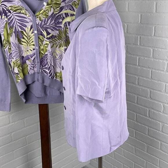 Josephine Chaus 3Pc Set Women Medium Purple Floral Jacket Cardigan Top Silk - Picture 3 of 16